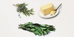 Juniper, bay leaf and butter to make ointment